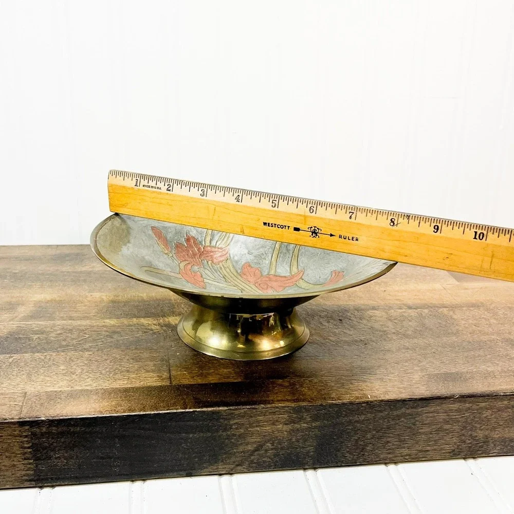 Vintage‎ Brass Pedestal Bowl with Floral Design